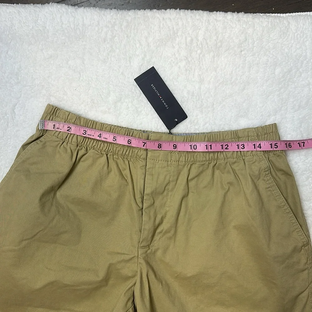 NWT .SIZE-M..97%COTTON..TOMMY-HILFIGER—Tan Flat Front Shorts - Picture 8 of 13